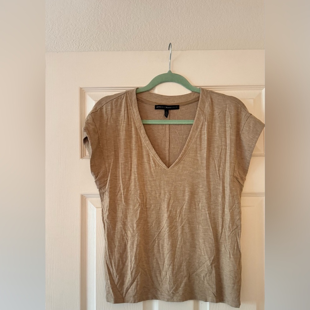White House Black Market Beige V-Neck Tee